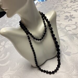 Vintage Czech Jet Crystal Beads Mourning Necklace besutiful  MOMS COLLECTIONS